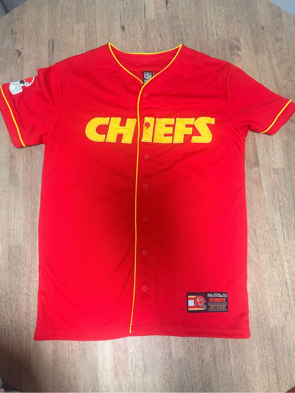 NFL Kansas City Chiefs Red and Yellow Button-Up Jersey